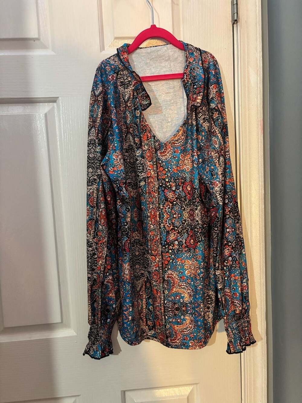 Kistore Women's Multi-Colored Paisley Print Long Sleeve Boho Tunic Top L
